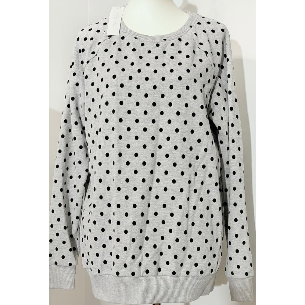 NWT Long Tall Sally Size M Polka Dot Flocked Black White Long Sleeve Sweat Shirt